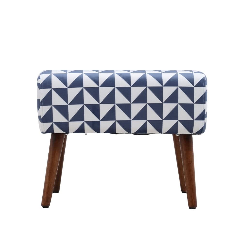 Linen Oval Stool Ottoman Footstool with Wooden Legs