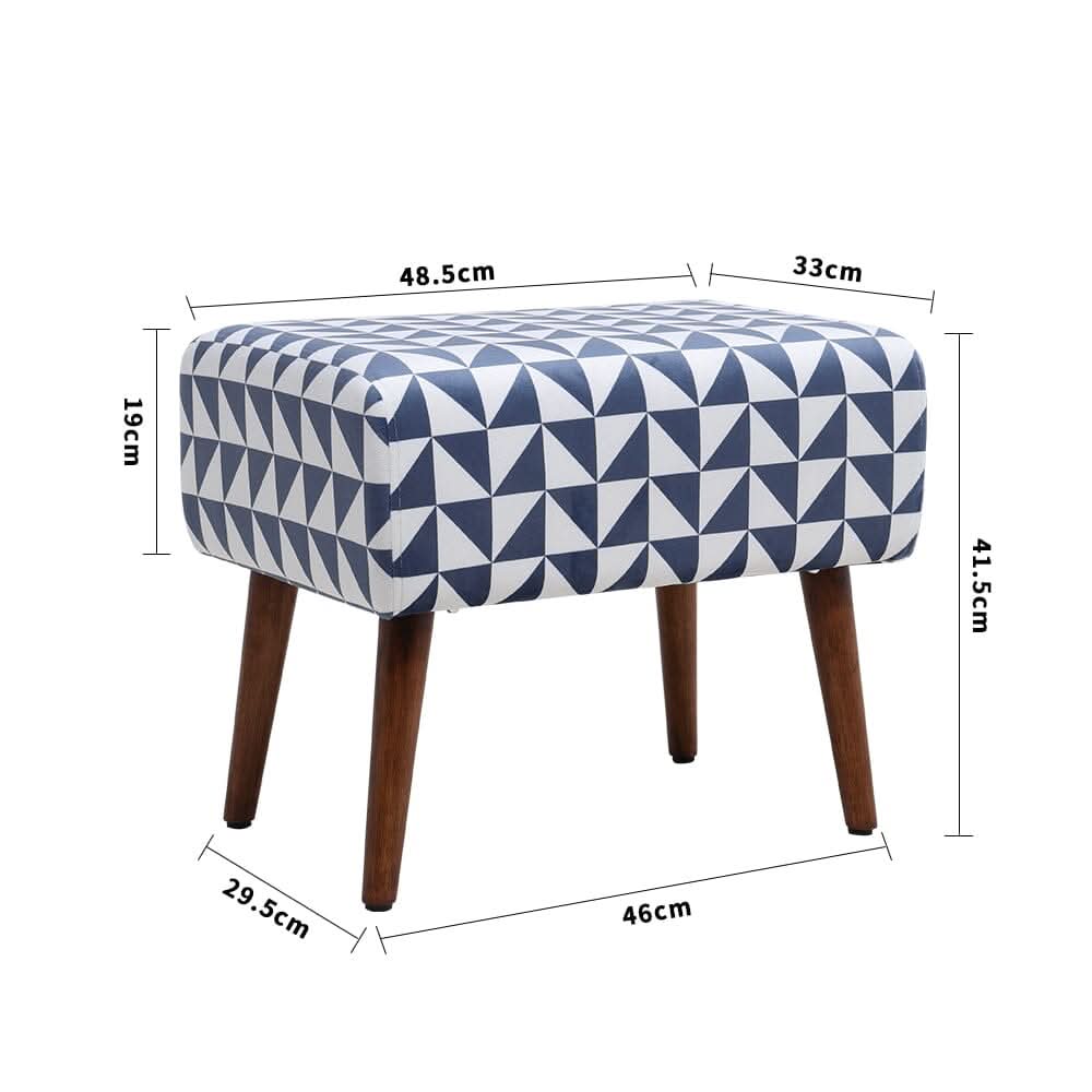 Linen Oval Stool Ottoman Footstool with Wooden Legs