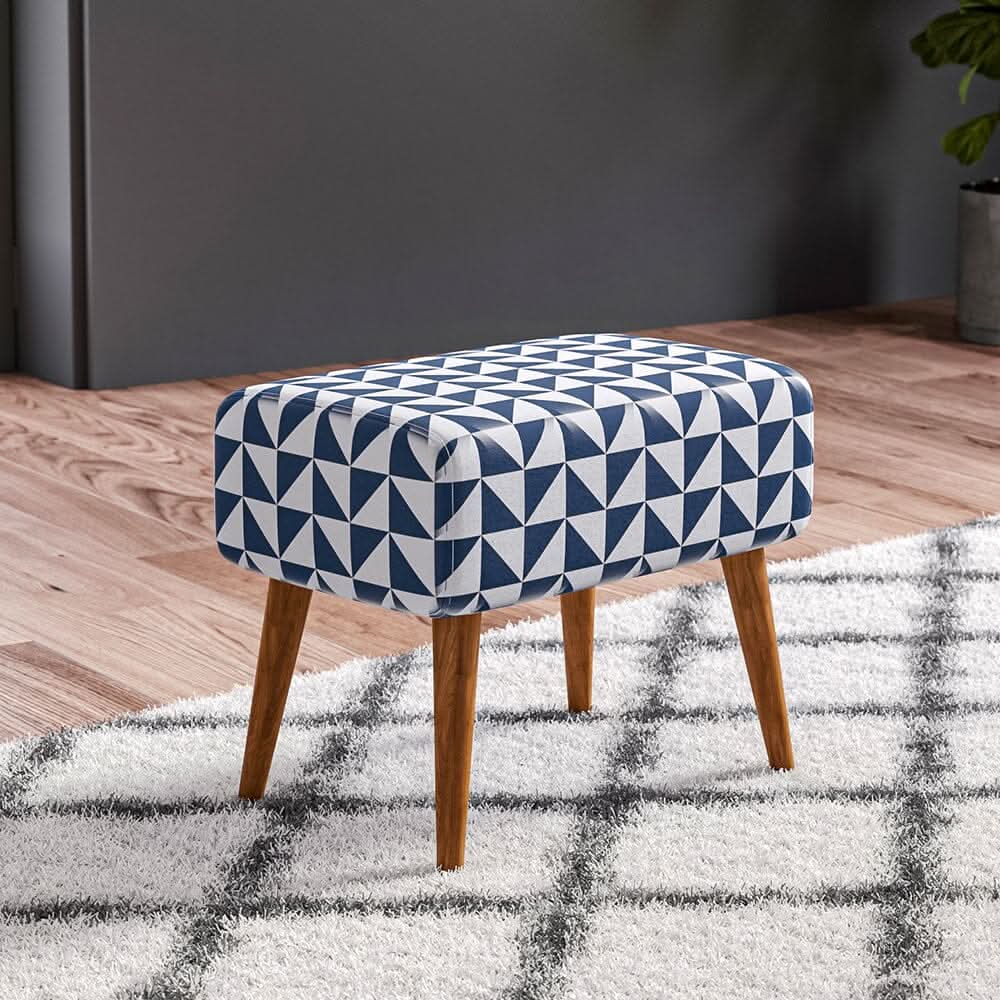 Linen Oval Stool Ottoman Footstool with Wooden Legs