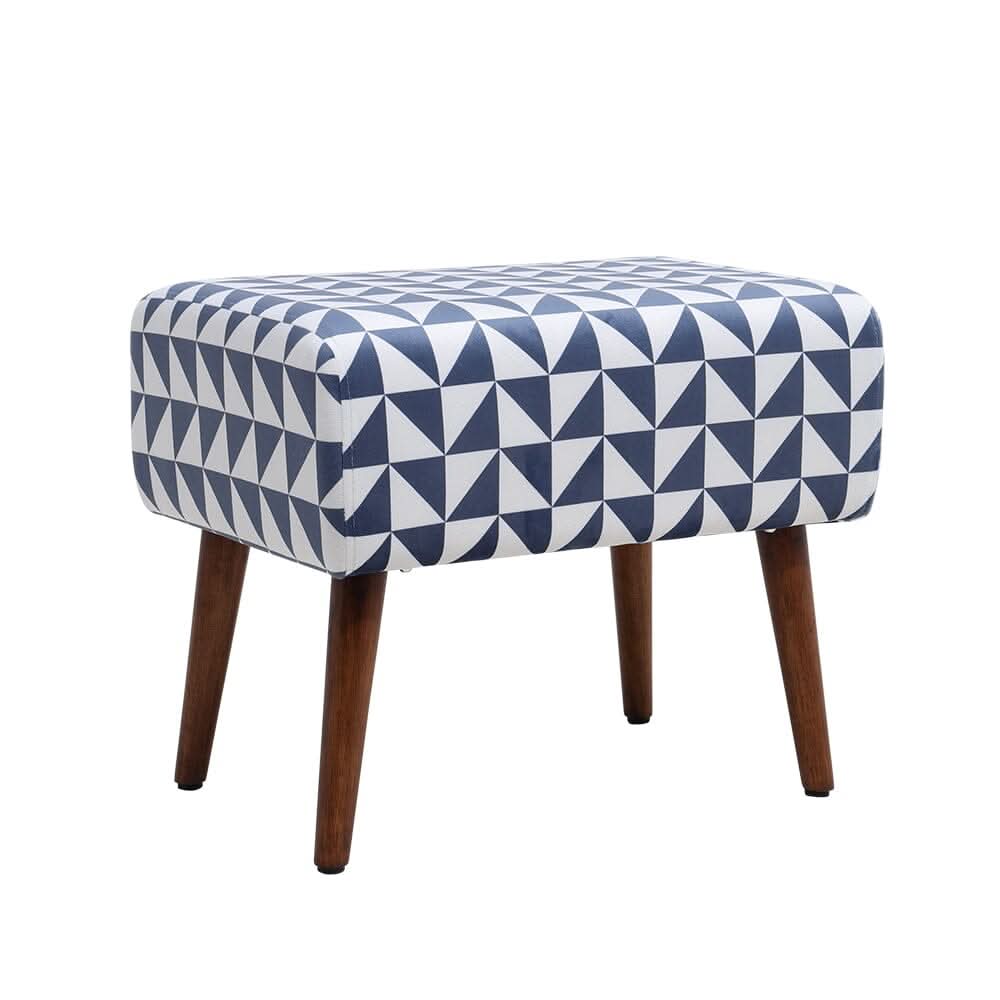 Linen Oval Stool Ottoman Footstool with Wooden Legs