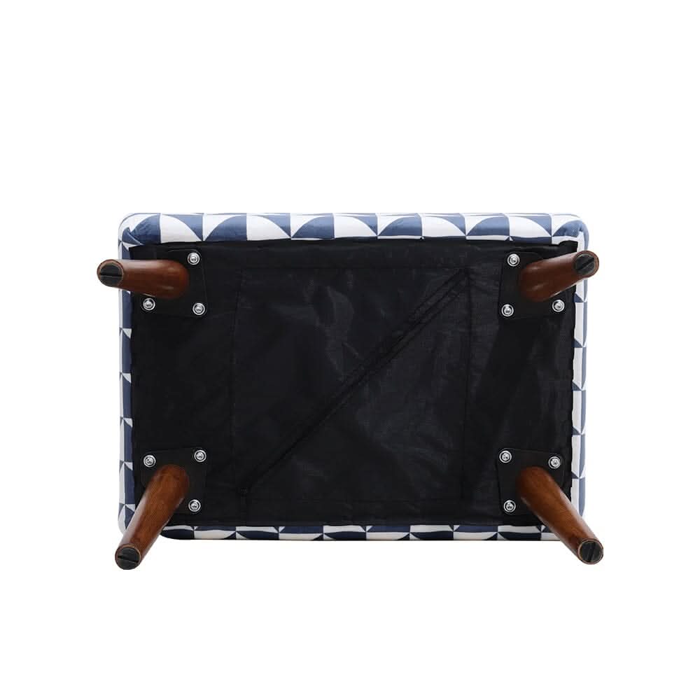 Linen Oval Stool Ottoman Footstool with Wooden Legs