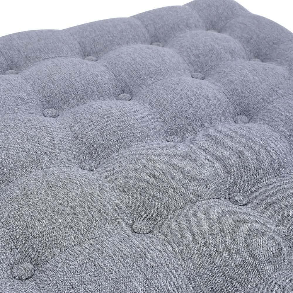 84cm W Square Linen Footstool with Metal Frame