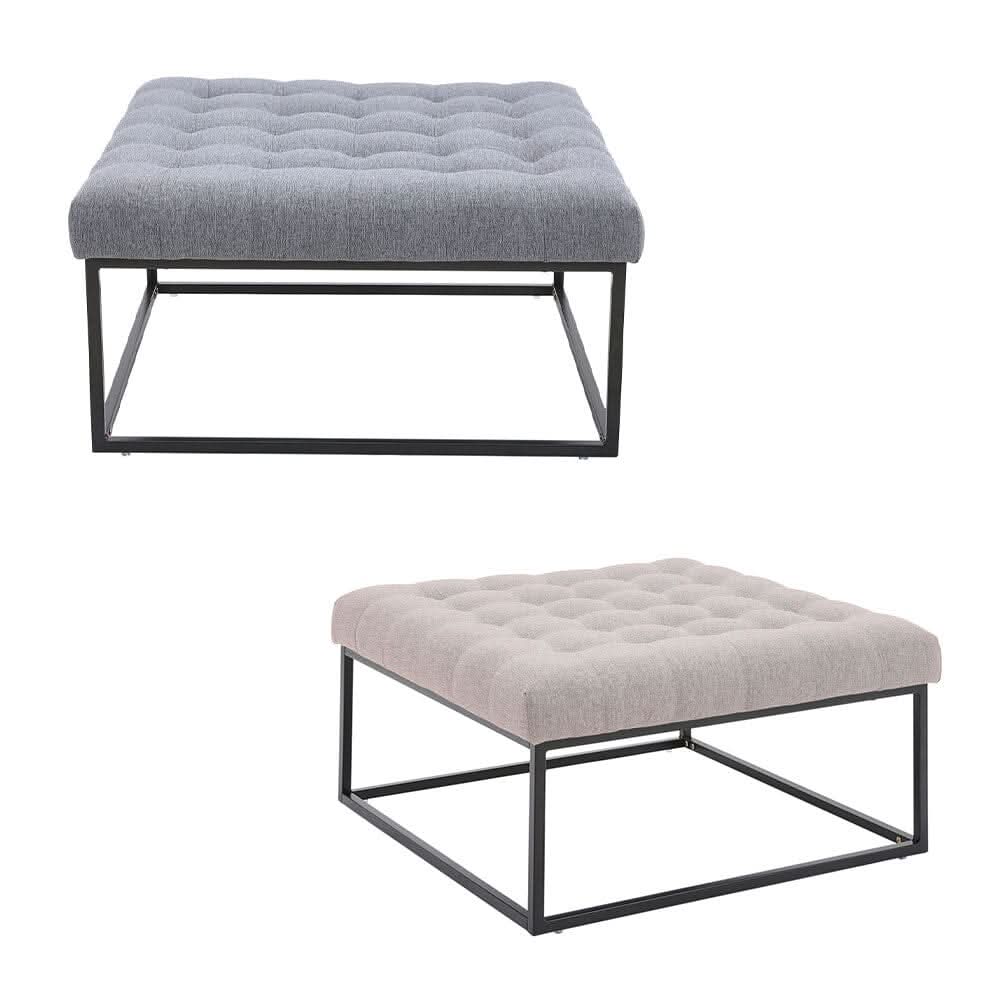 84cm W Square Linen Footstool with Metal Frame