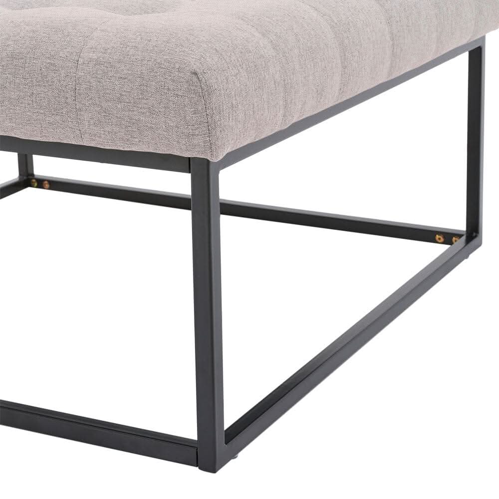 84cm W Square Linen Footstool with Metal Frame