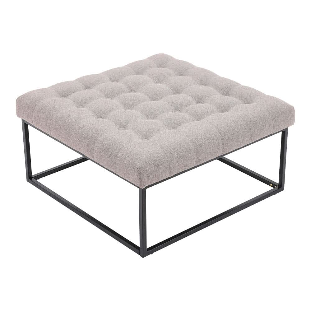 84cm W Square Linen Footstool with Metal Frame