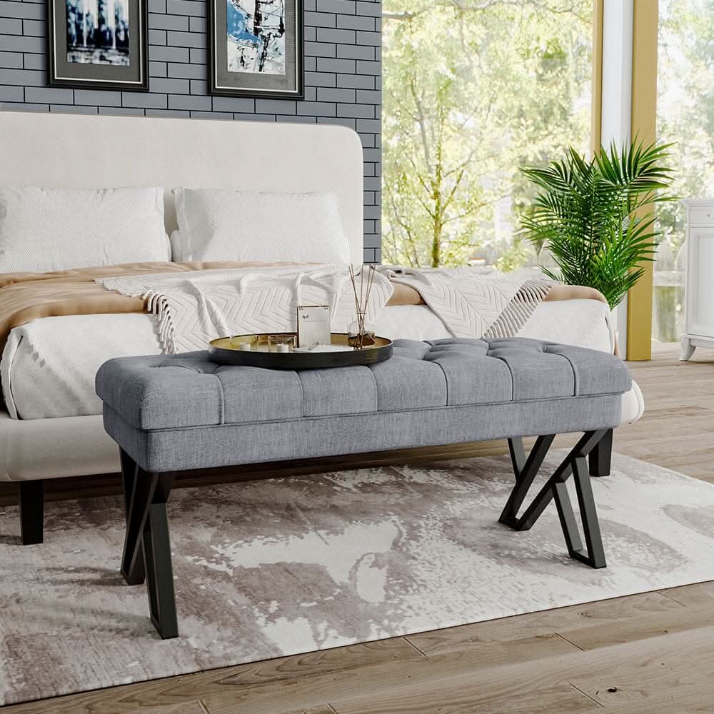 Mid Century Soft Metal Upholstered Bench