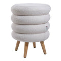 White Teddy Fur Tiered Footstool with Natural Wood Legs