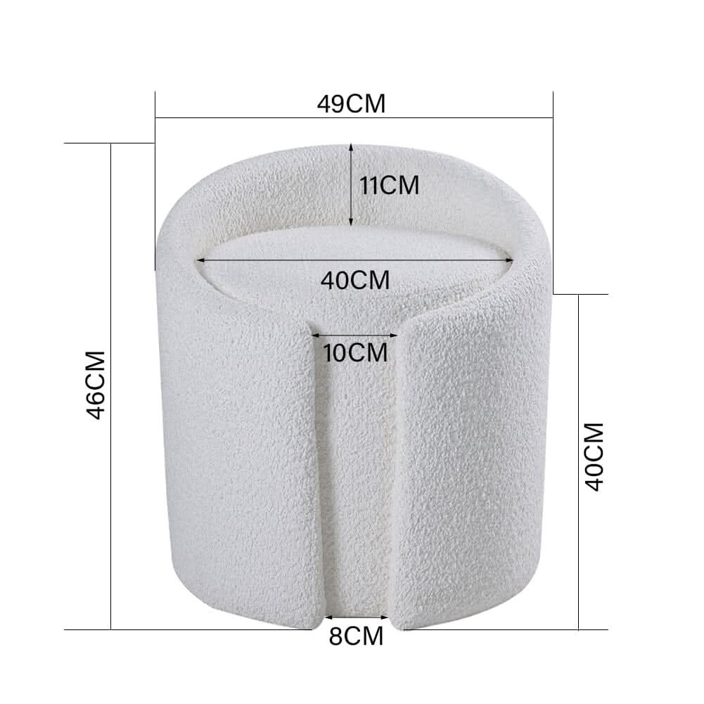 White Teddy Fabric Dressing Stool with Low Back