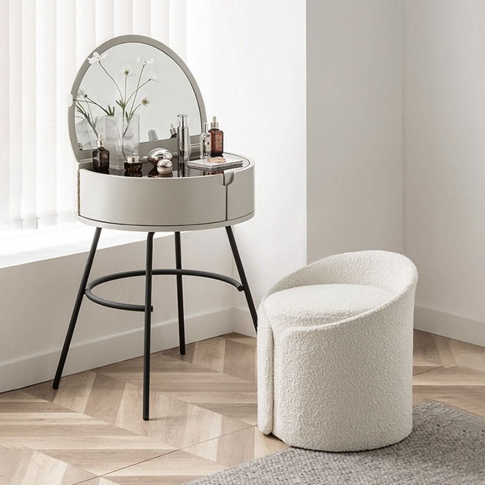 White Teddy Fabric Dressing Stool with Low Back