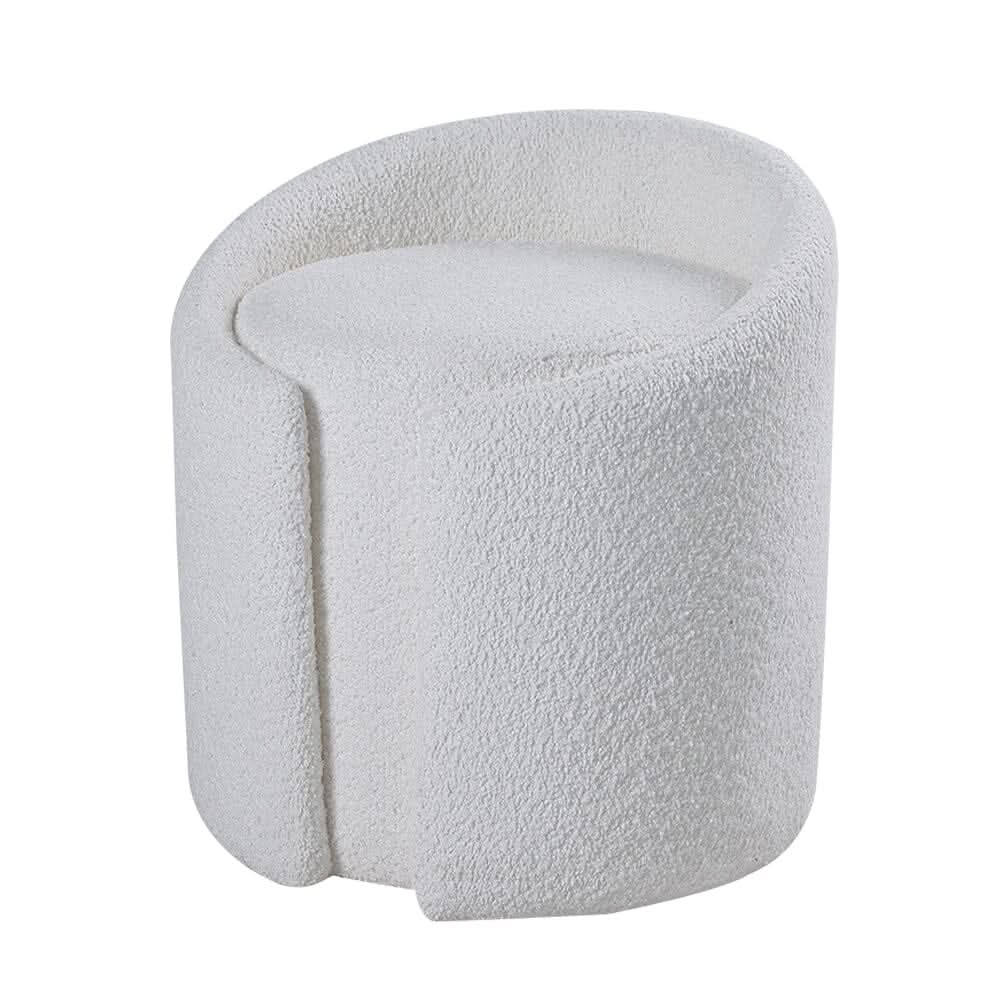 White Teddy Fabric Dressing Stool with Low Back