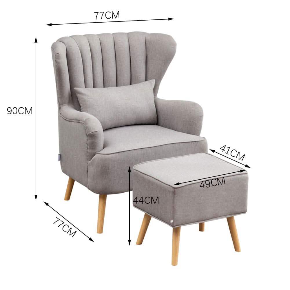Contemporary Wing Back Armchair and Ottoman Set with Cushion and Footstool