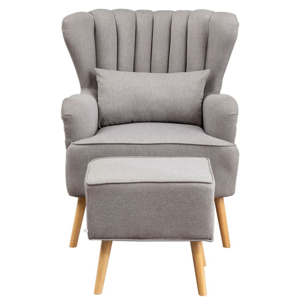 Contemporary Wing Back Armchair and Ottoman Set with Cushion and Footstool