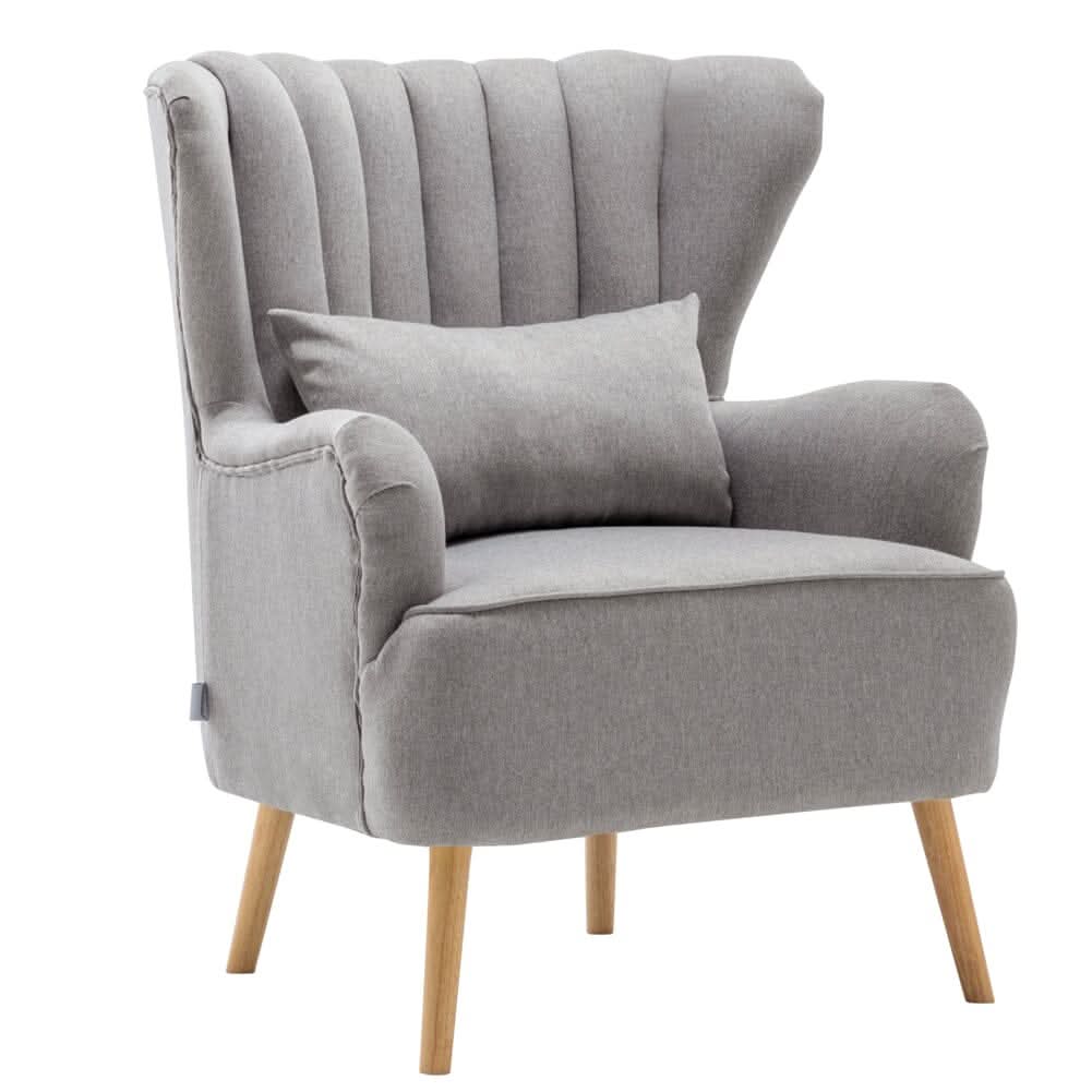Contemporary Wing Back Armchair and Ottoman Set with Cushion and Footstool
