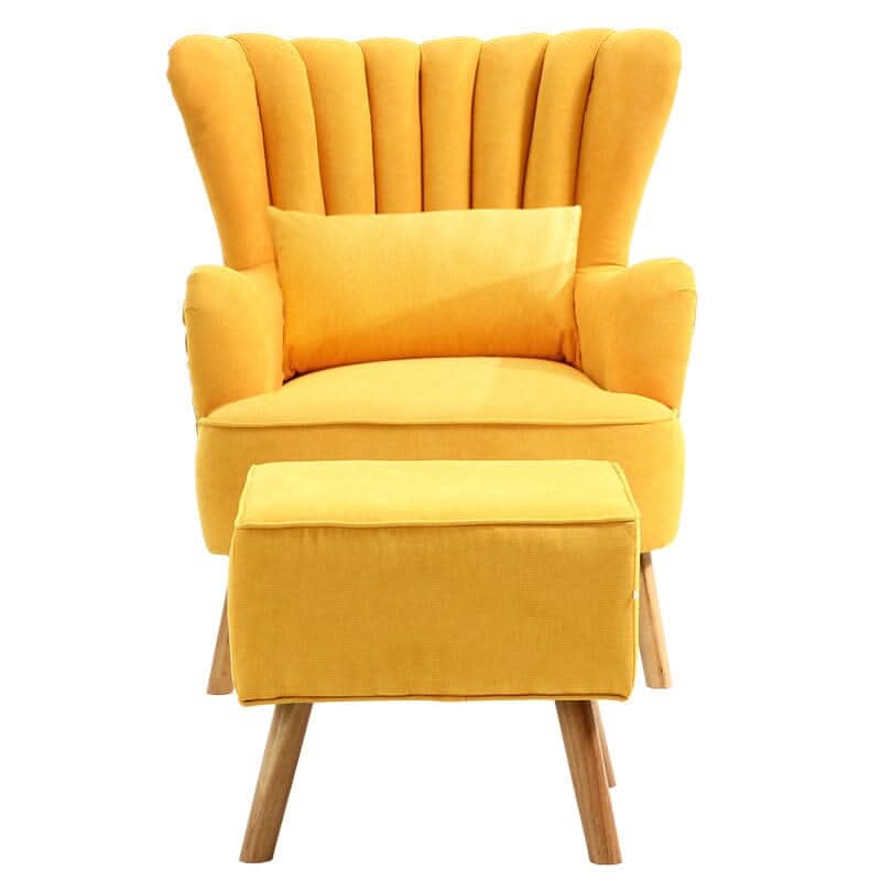 Contemporary Wing Back Armchair and Ottoman Set with Cushion and Footstool
