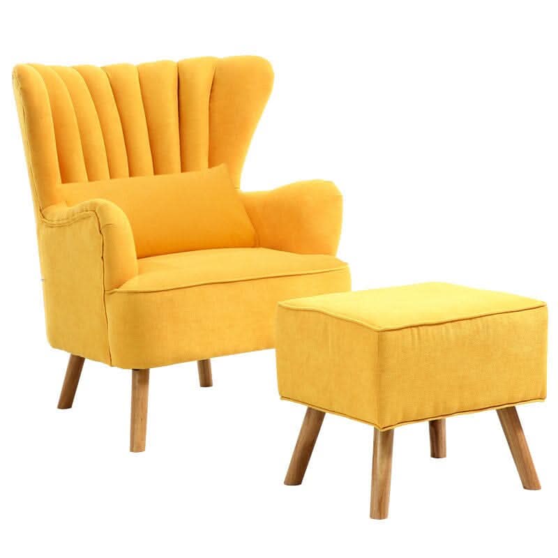 Contemporary Wing Back Armchair and Ottoman Set with Cushion and Footstool