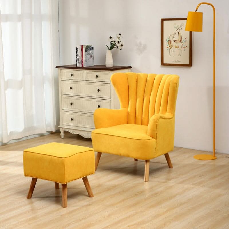 Contemporary Wing Back Armchair and Ottoman Set with Cushion and Footstool