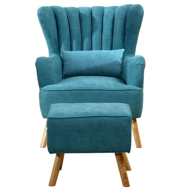 Contemporary Wing Back Armchair and Ottoman Set with Cushion and Footstool