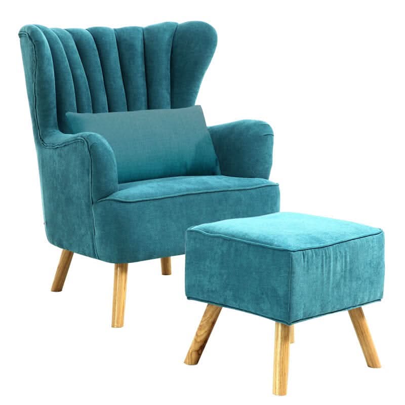 Contemporary Wing Back Armchair and Ottoman Set with Cushion and Footstool