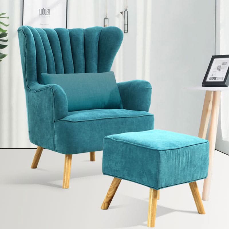 Contemporary Wing Back Armchair and Ottoman Set with Cushion and Footstool