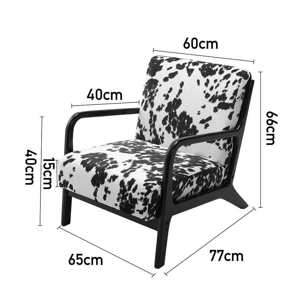 Cow Print Accent Chair with Solid Wood Arms & Scandi Design