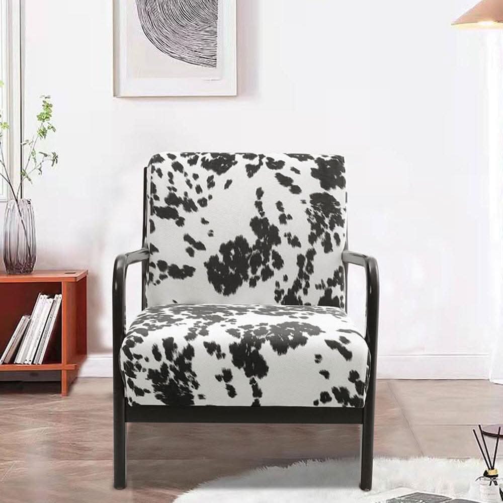 Cow Print Accent Chair with Solid Wood Arms & Scandi Design
