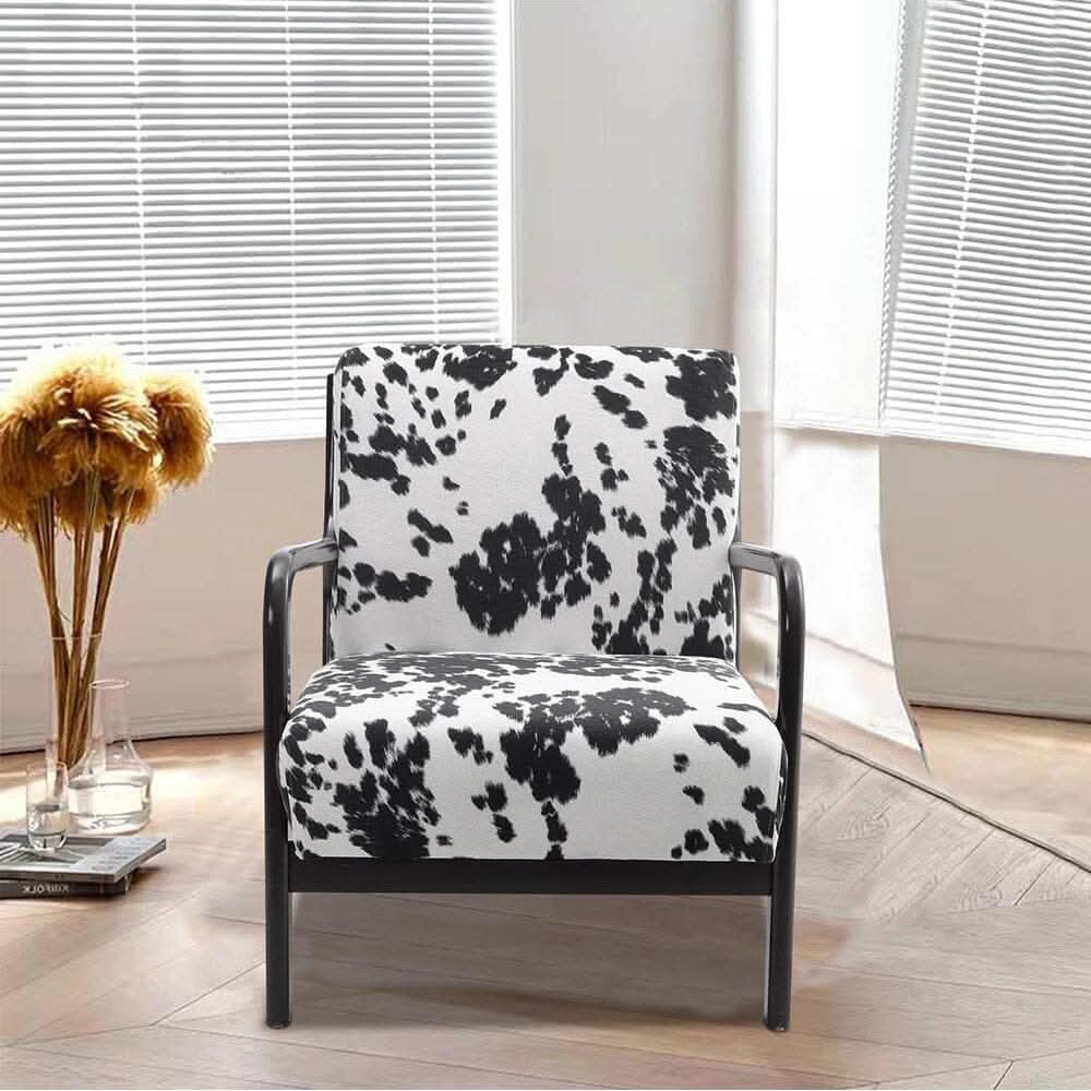 Cow Print Accent Chair with Solid Wood Arms & Scandi Design