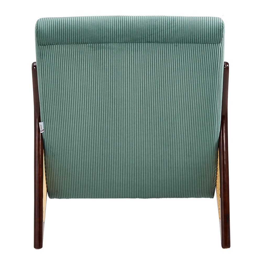 Corduroy Armchair with Rattan Armrest