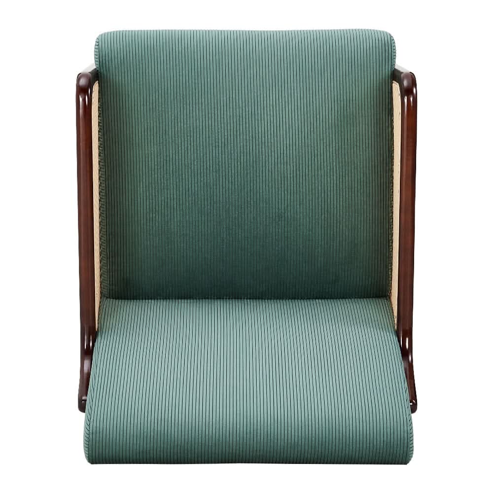 Corduroy Armchair with Rattan Armrest