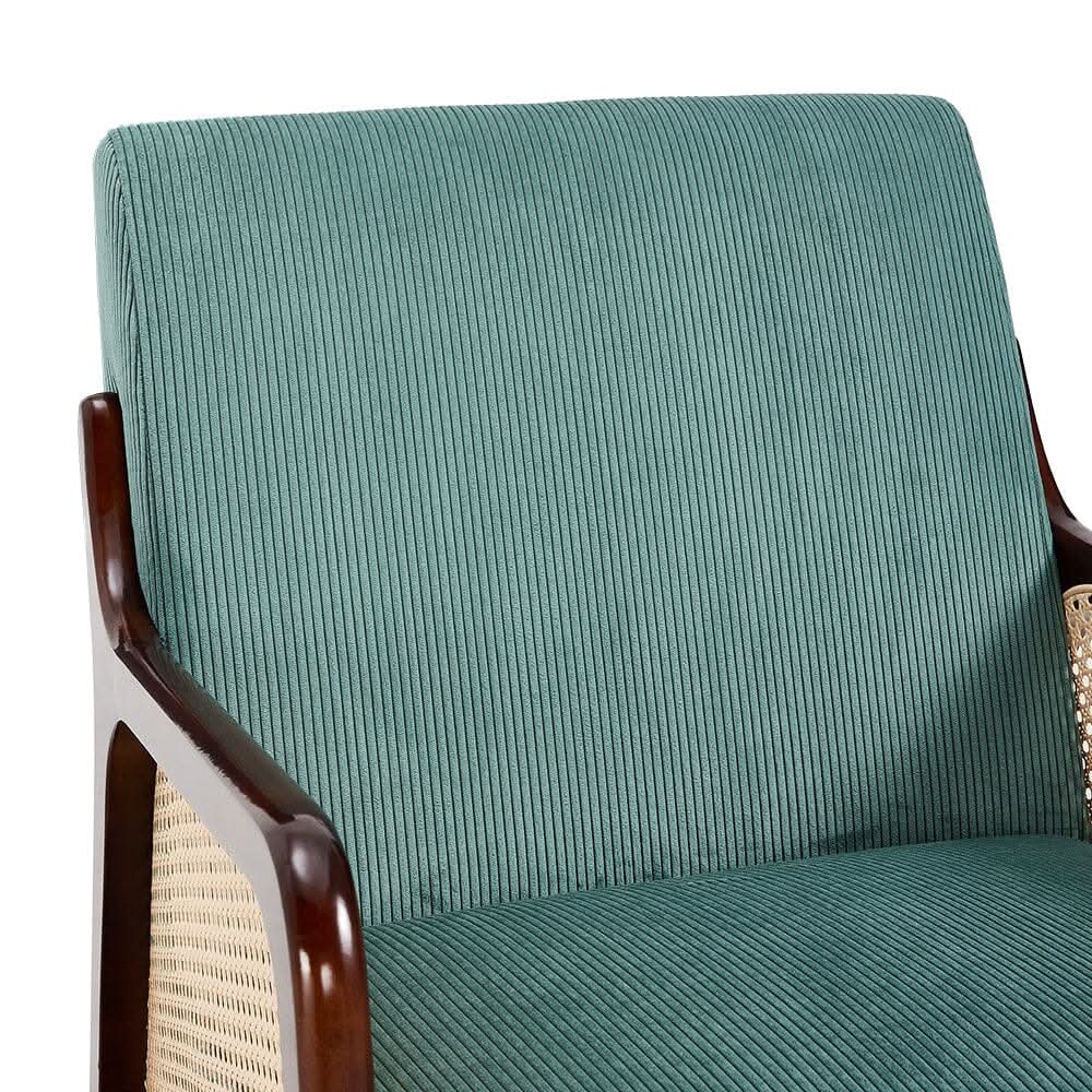 Corduroy Armchair with Rattan Armrest