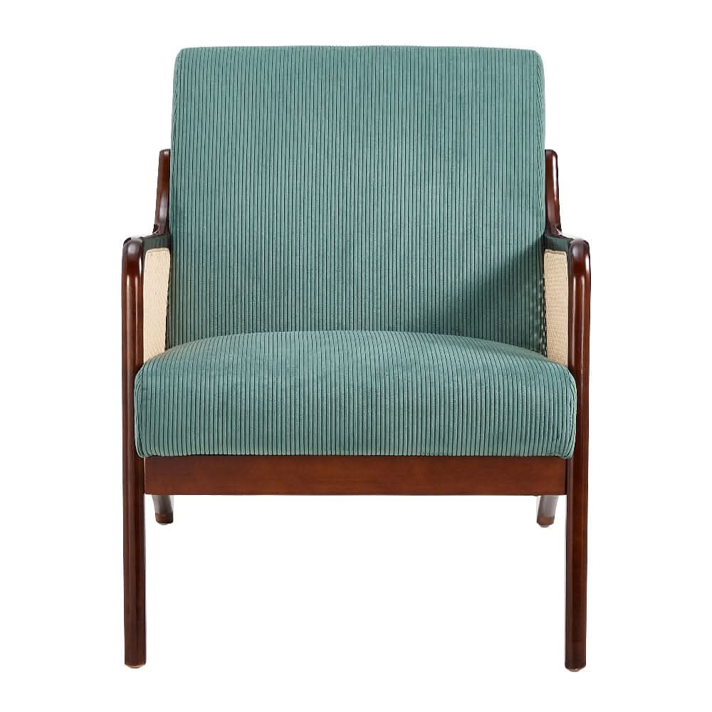 Corduroy Armchair with Rattan Armrest