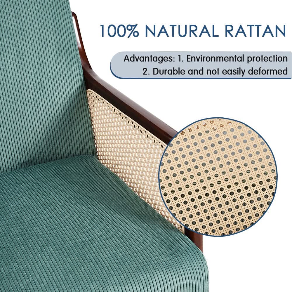 Corduroy Armchair with Rattan Armrest