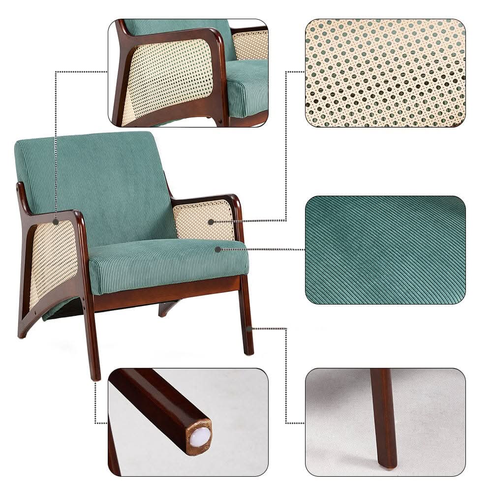 Corduroy Armchair with Rattan Armrest