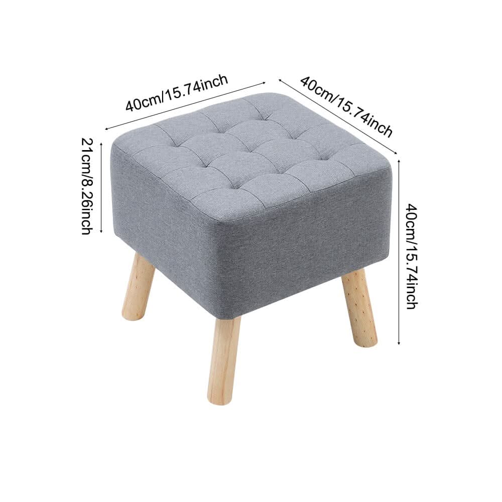 Light Grey Linen Square Shoe Bench with Tufted Top