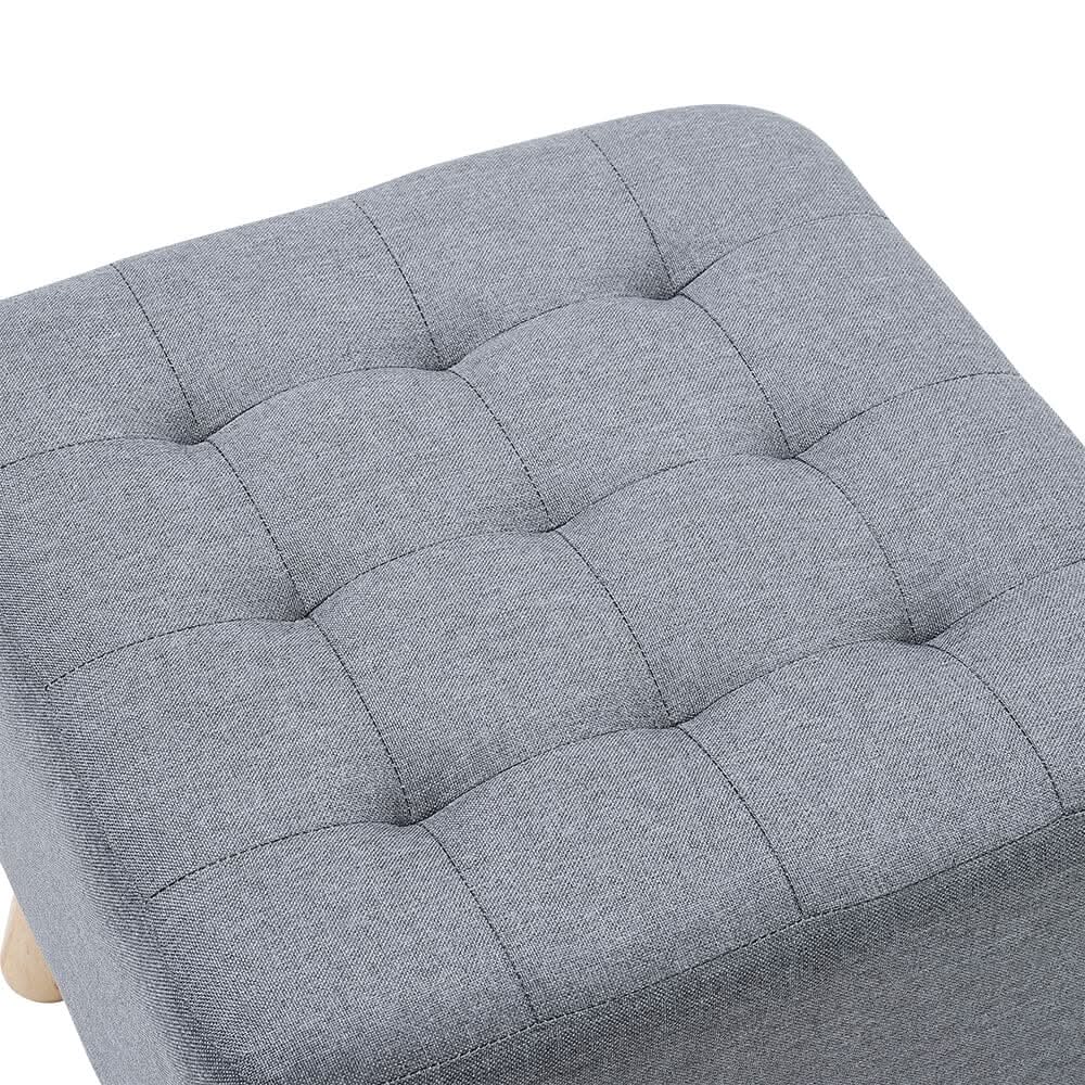Light Grey Linen Square Shoe Bench with Tufted Top