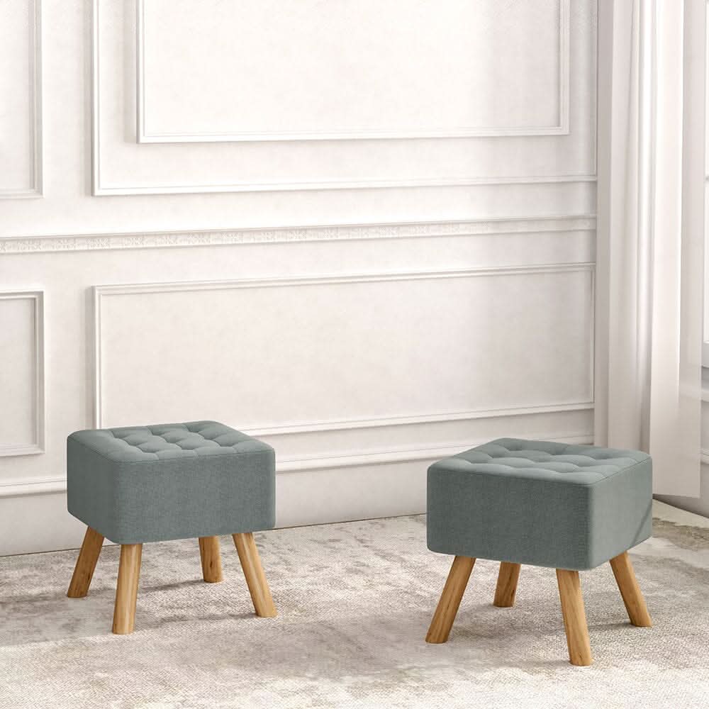 Light Grey Linen Square Shoe Bench with Tufted Top