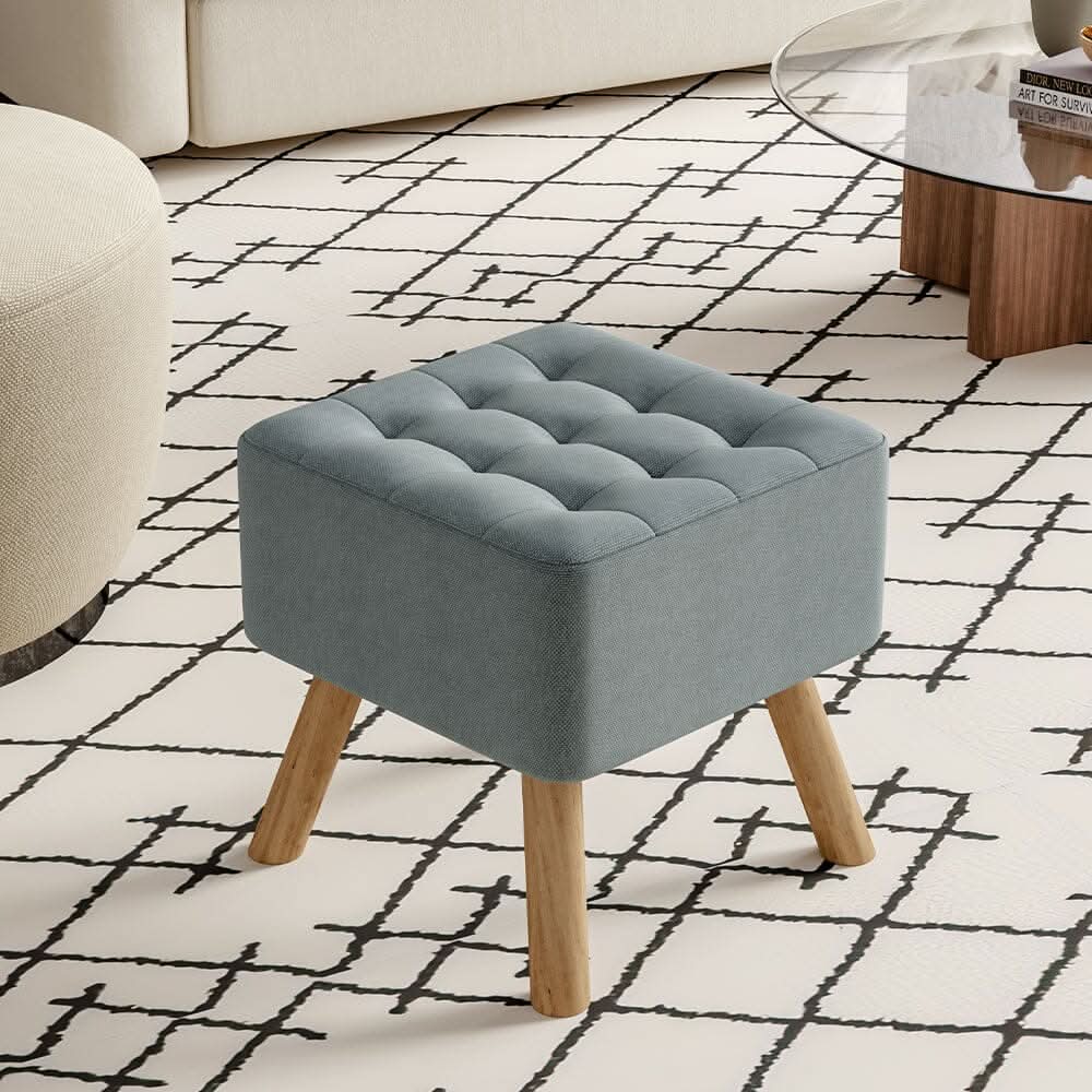Light Grey Linen Square Shoe Bench with Tufted Top