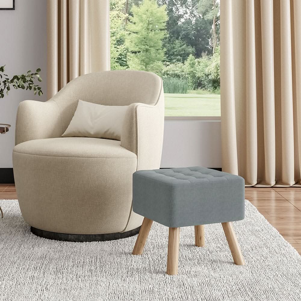 Light Grey Linen Square Shoe Bench with Tufted Top