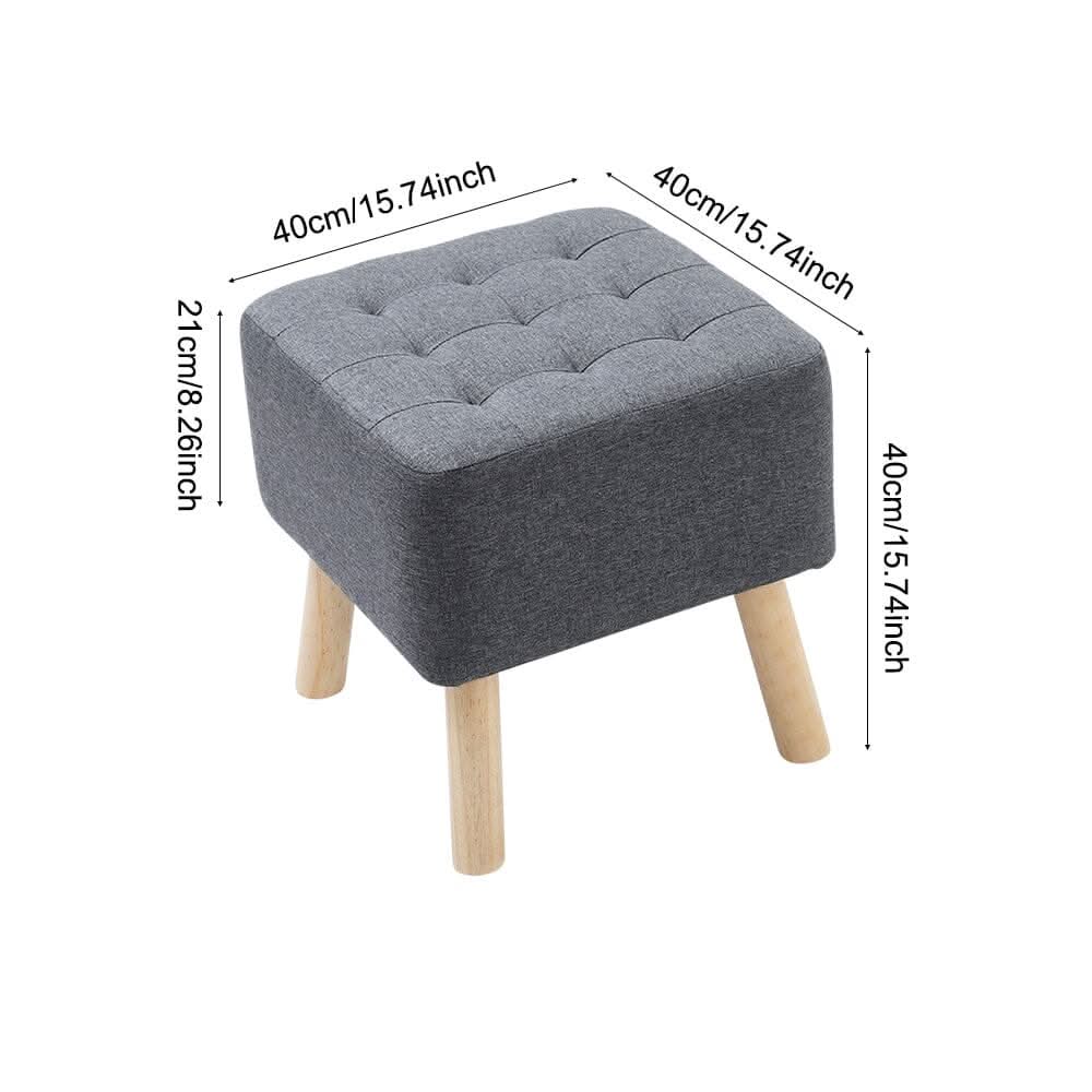 Dark Grey Linen Square Shoe Bench with Tufted Top