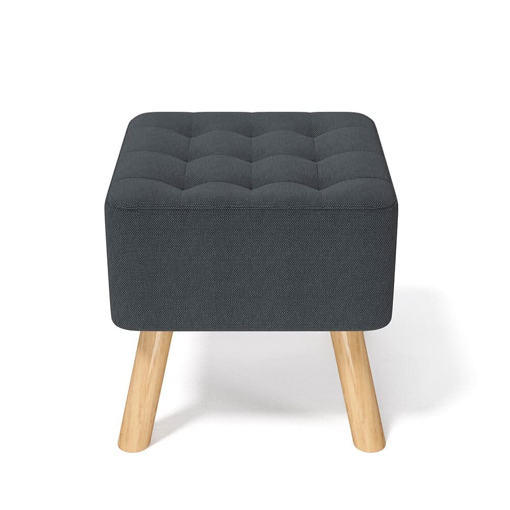 Dark Grey Linen Square Shoe Bench with Tufted Top
