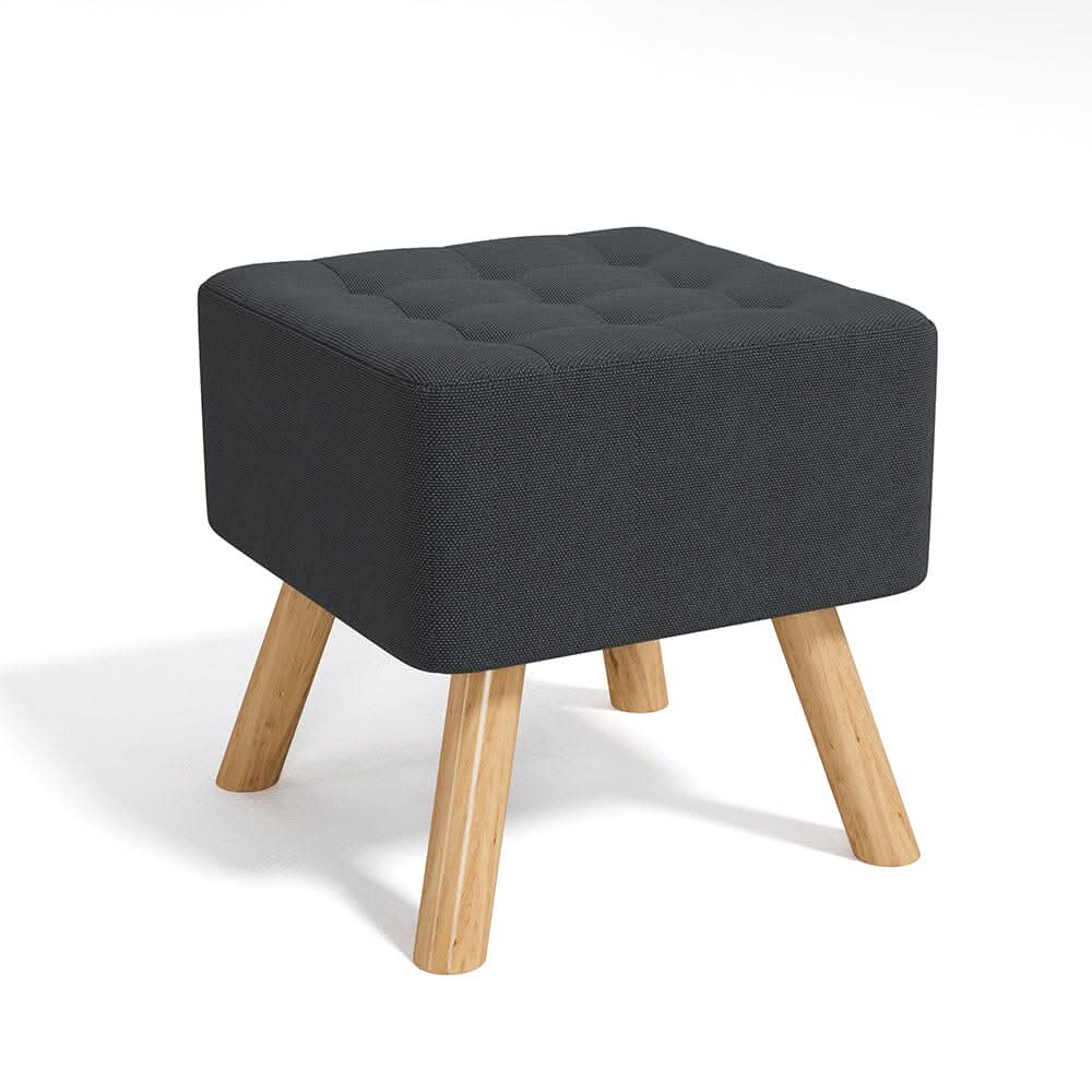 Dark Grey Linen Square Shoe Bench with Tufted Top