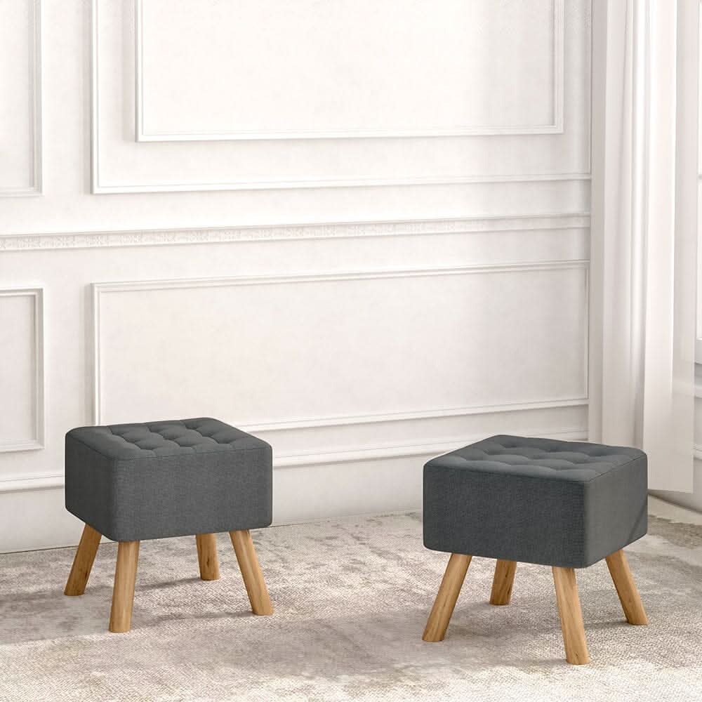 Dark Grey Linen Square Shoe Bench with Tufted Top