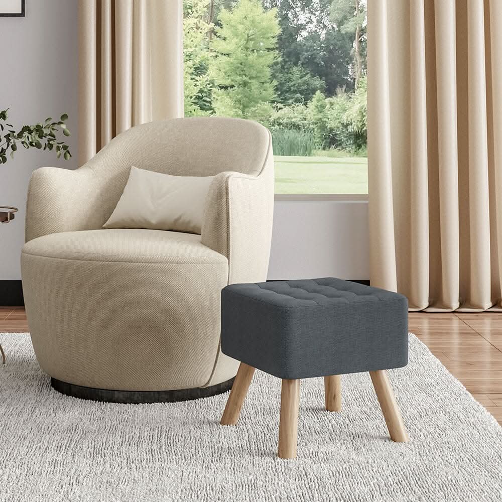 Dark Grey Linen Square Shoe Bench with Tufted Top