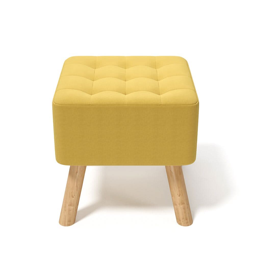 Yellow Linen Square Shoe Bench with Tufted Top