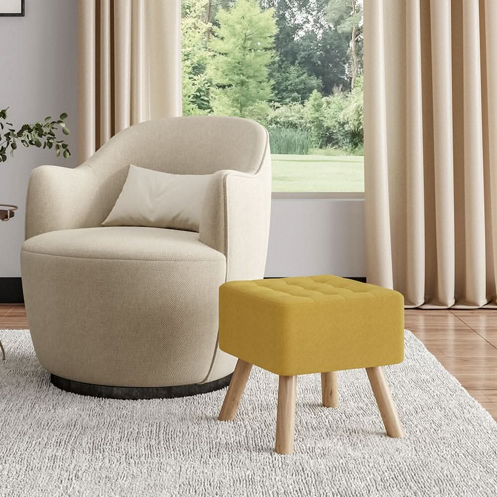 Yellow Linen Square Shoe Bench with Tufted Top