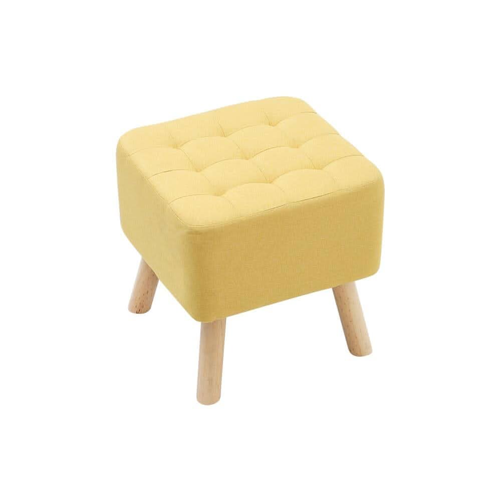 Yellow Linen Square Shoe Bench with Tufted Top