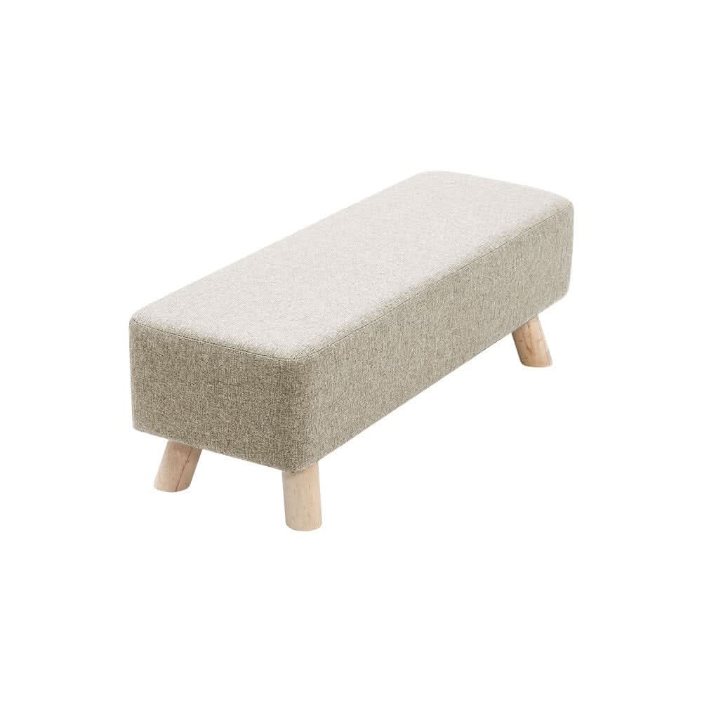 Scandinavian Style Rectangular Ottoman Bench Linen Fabric Beige