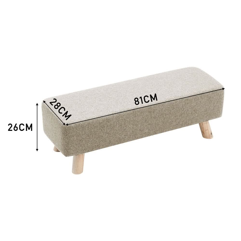 Scandinavian Style Rectangular Ottoman Bench Linen Fabric Beige