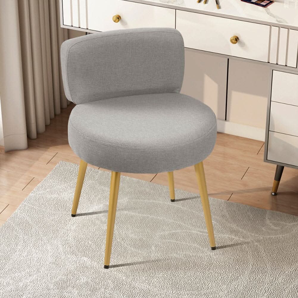 Linen Vanity Stool Chair with Metal Legs