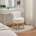 Teddy Fabric Vanity Stool with High Backrest and Rubber Wood Legs
