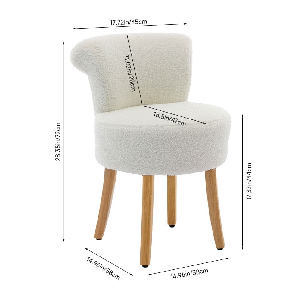 Teddy Fabric Vanity Stool with High Backrest and Rubber Wood Legs